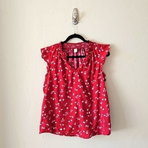 Ruffle sleeve Red Blouse